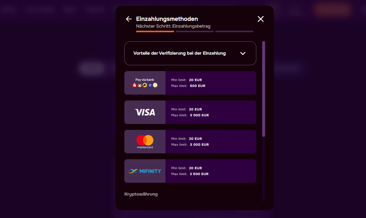 activeer LuckyHills Casino storting-matchbonus afbeelding